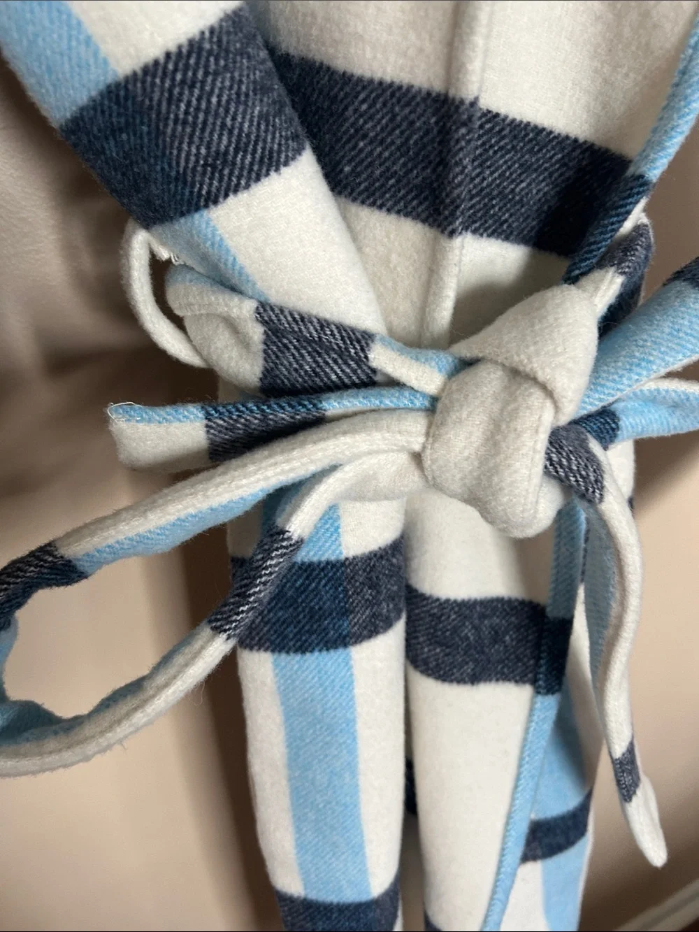 Striped Belted Fringe Multi coat in White, Light Blue & Navy (worn 2x)